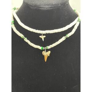 VINTAGE 2 Shark Tooth Necklace Puka Bead Shell Necklaces Retro m13